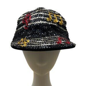Vintage Handmade Sequin Music Note Cap Black and Multicolor One Size